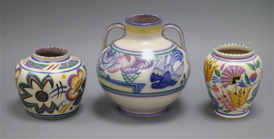 Three Poole pottery vases tallest 17cm